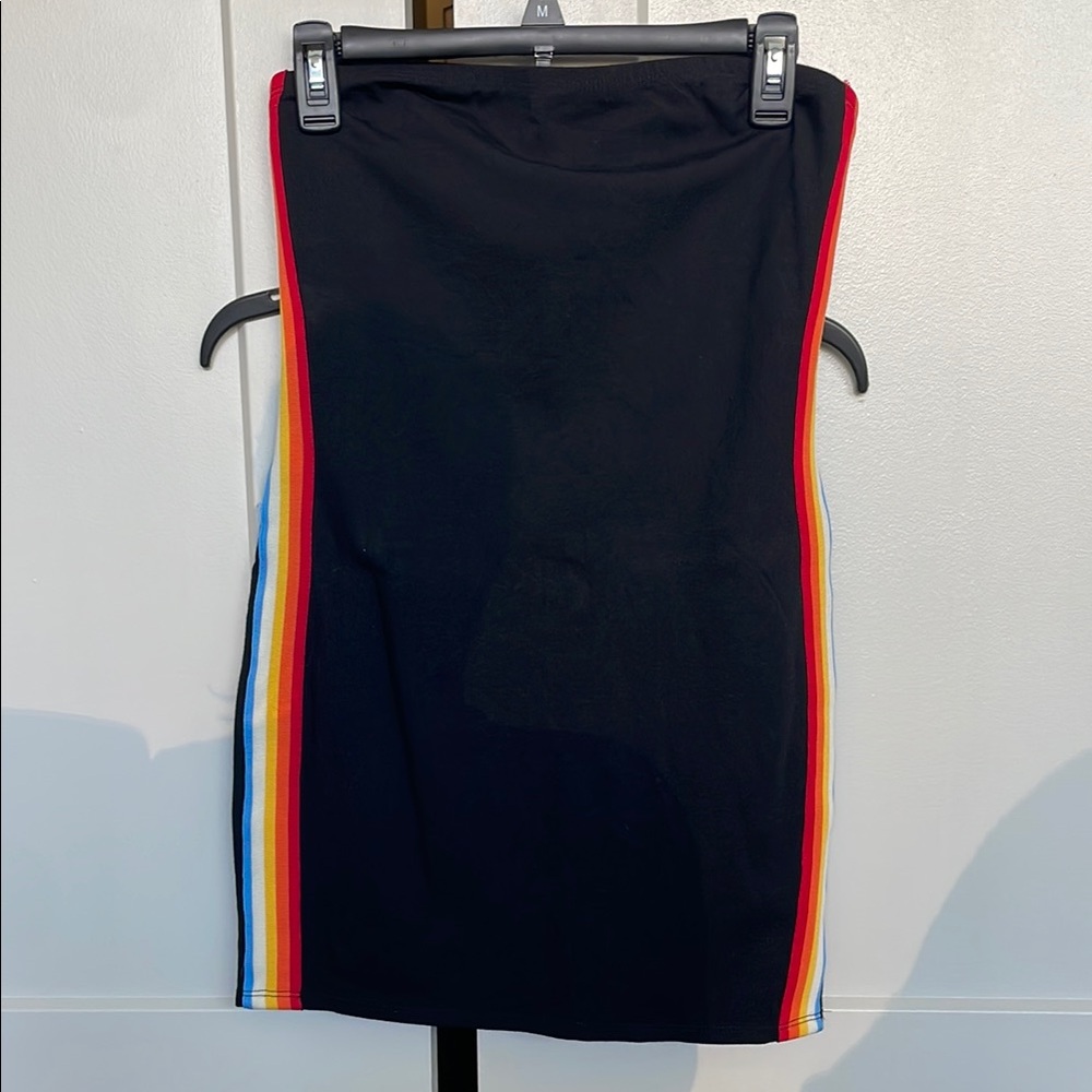 Black Mini Dress with Colorful Strips